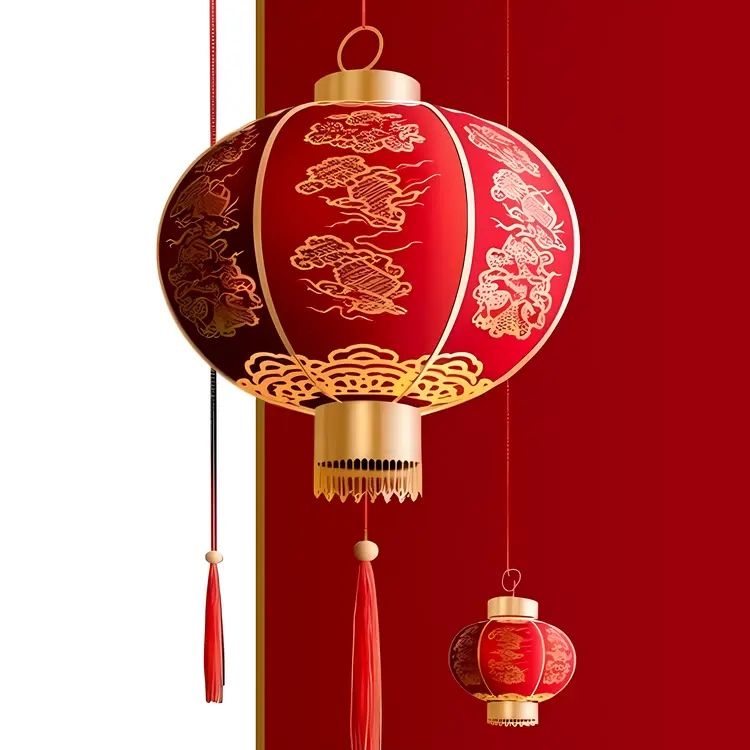 Red Chinese Lantern with Dragon Designs