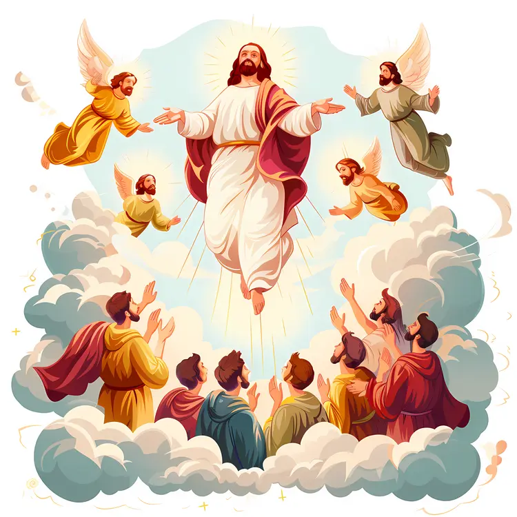 Jesus Ascension with Angels and Disciples