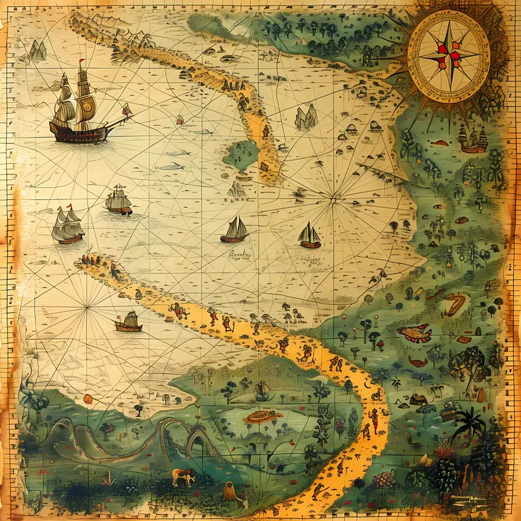 Detailed Nautical Map with Ships and Coastline