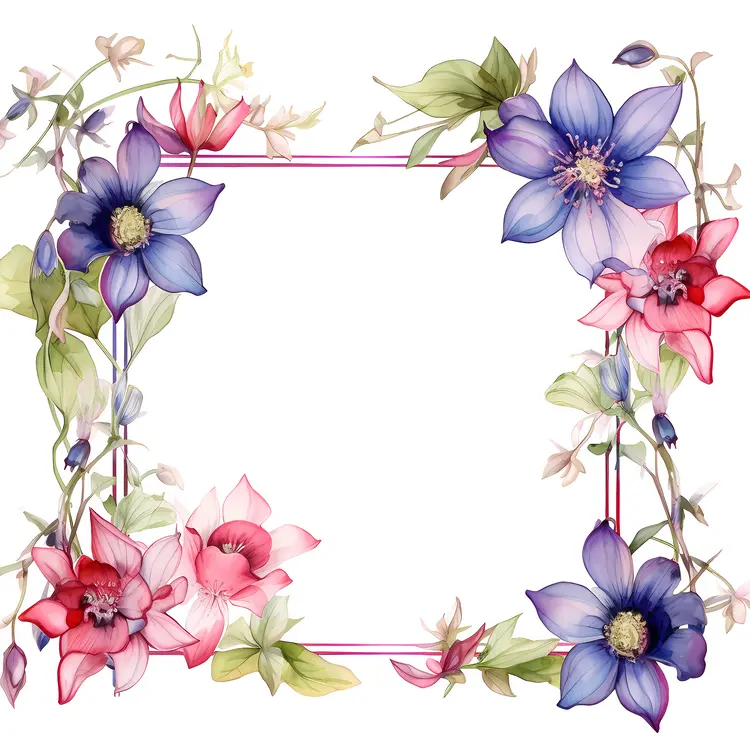 Blue and Pink Flowers in a Floral Frame