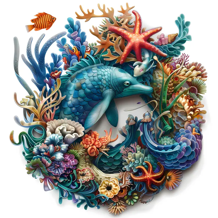 Blue Dolphin in Coral Reef