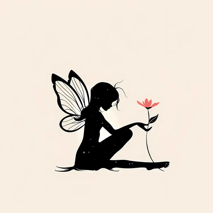 Fairy Silhouette Sitting with Flower