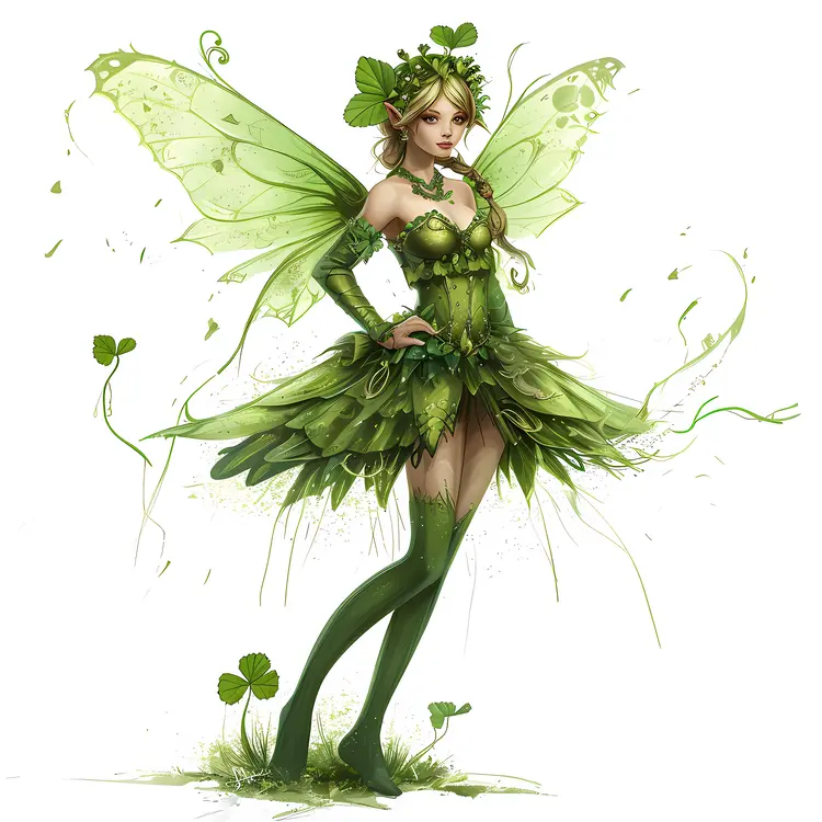 Enchanting Green Fairy with Leafy Dress