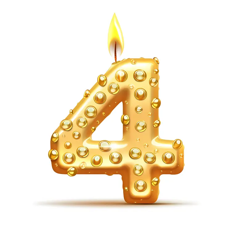 Golden Number 4 Birthday Candle with Dots