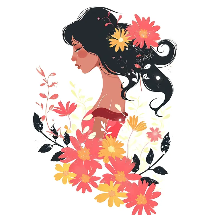 Woman with Floral Hair Illustration