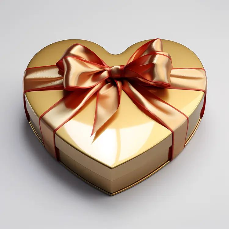 Elegant Gold Heart-Shaped Gift Box with Ribbon