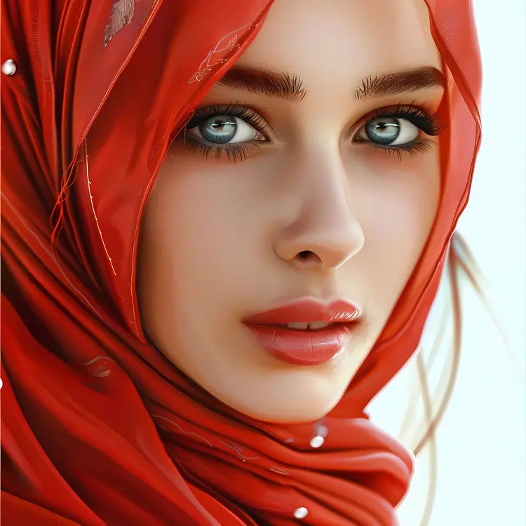 Portrait of Woman in Red Hijab