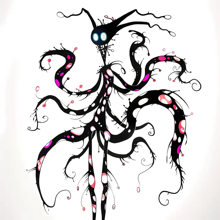 Black Tentacle Monster with Glowing Eyes