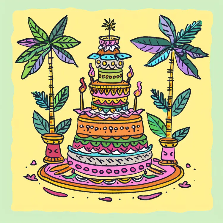 Colorful Cake with Palm Trees