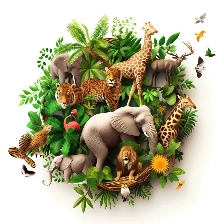 Jungle Animals in Forest