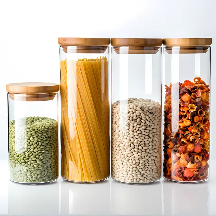 Glass Jars with Various Food Items