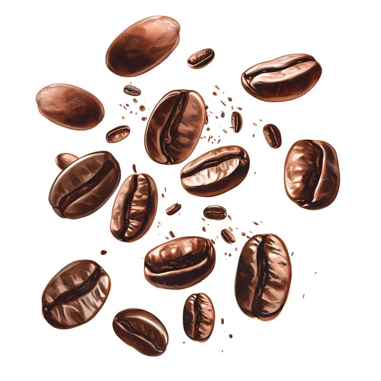 Scattered Coffee Beans on White Background