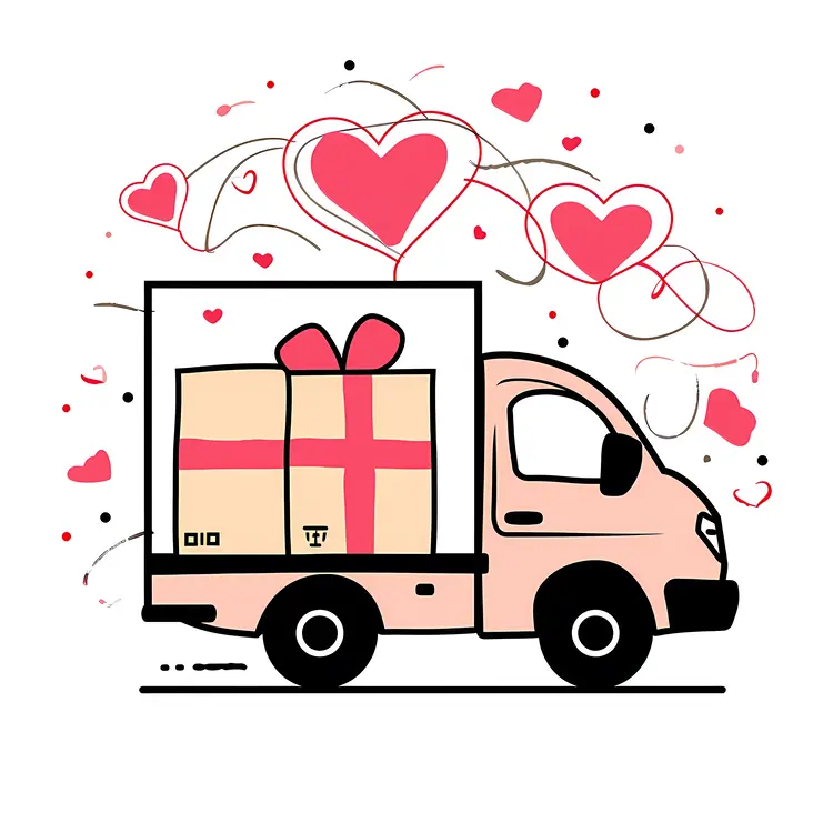 Gift Truck with Hearts and Presents