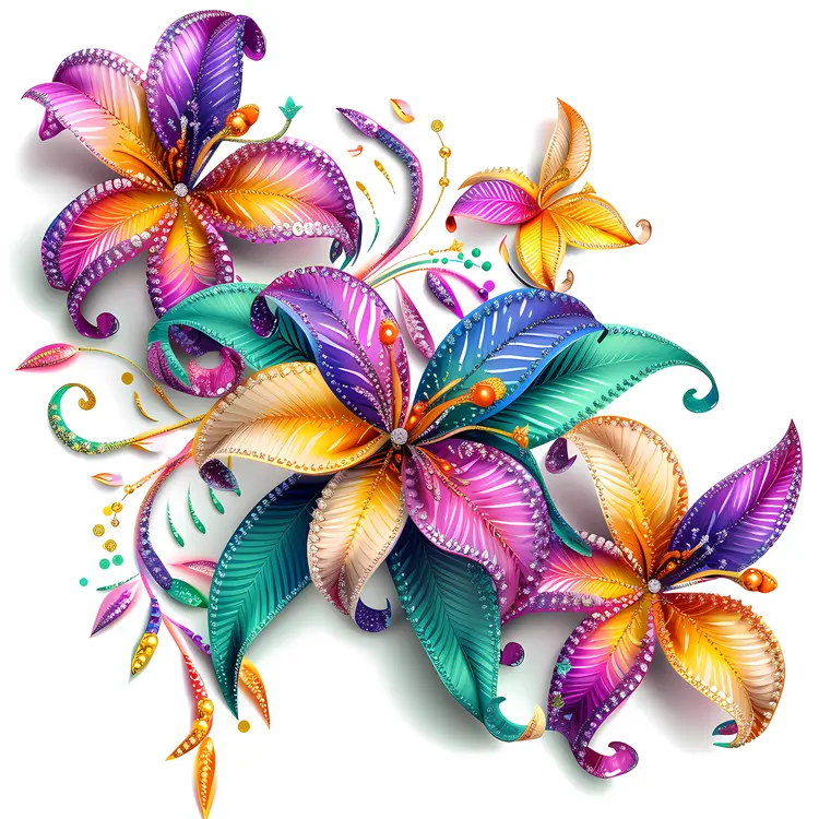Vibrant Colorful Flowers with Decorative Leaves
