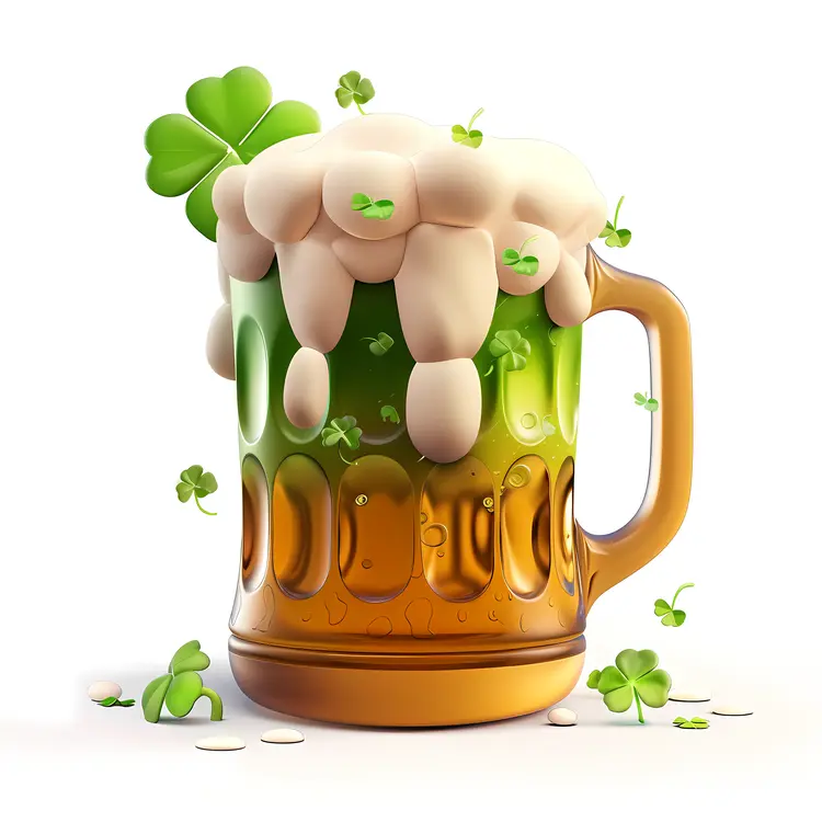 Green Beer Mug with Foam and Clovers