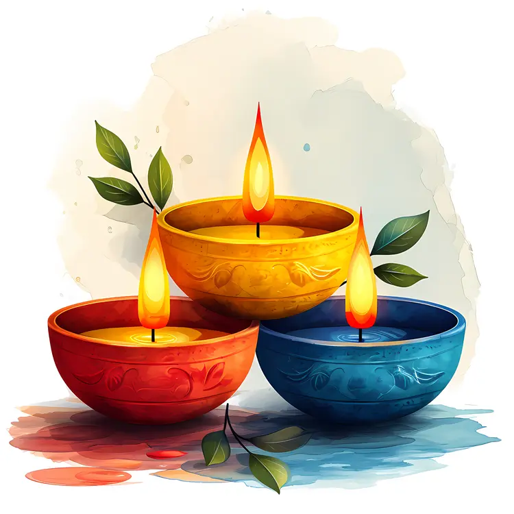 Colorful candles with flames