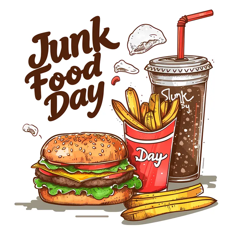 Junk Food Day Celebration with Burger and Fries