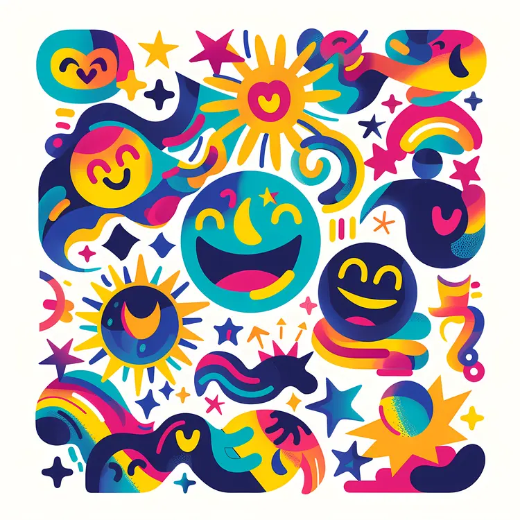 Colorful Abstract Smiley Faces Pattern