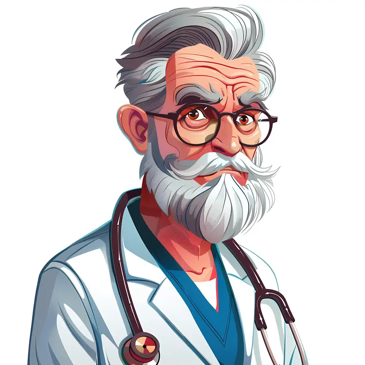 Elderly Doctor with Stethoscope and Glasses