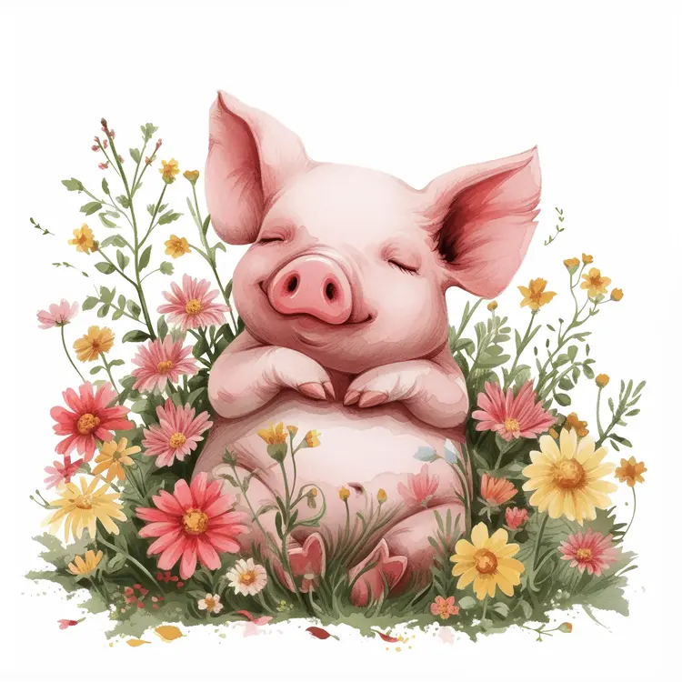 Cute Sleeping Piglet Amidst Floral Blooms