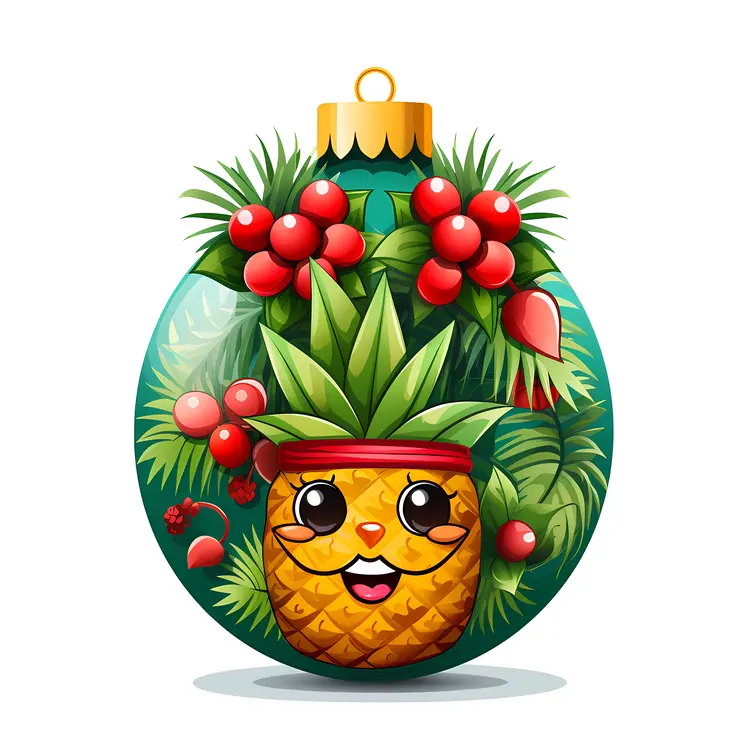 Pineapple Christmas Ornament with Holly