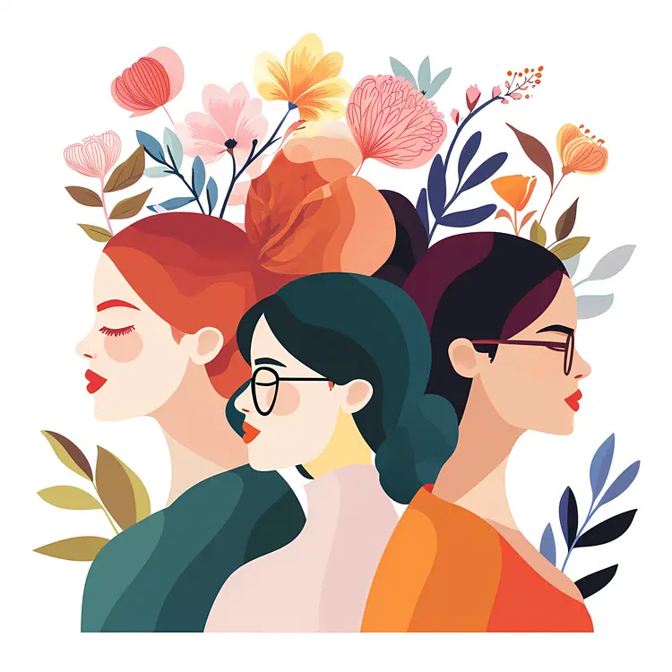 Three Women with Floral Background Illustration