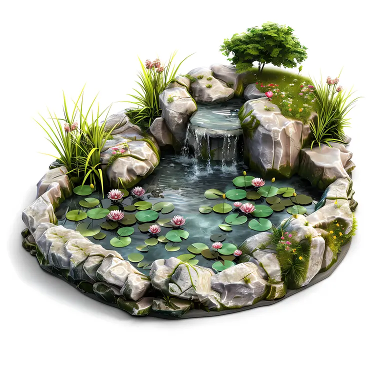 Serene Garden Pond with Waterfall