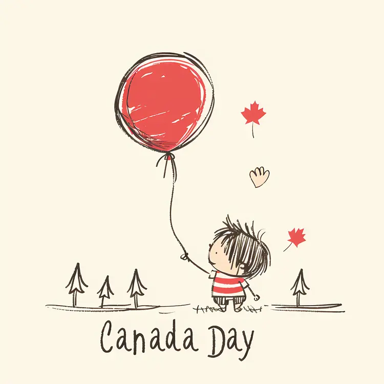 Child with Balloon Celebrating Canada Day