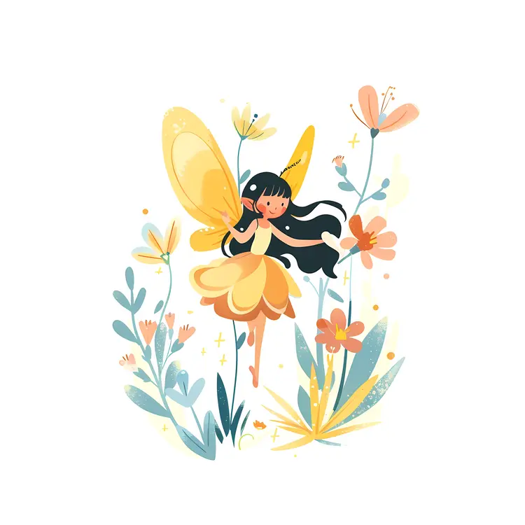 Yellow Fairy in a Flower Garden