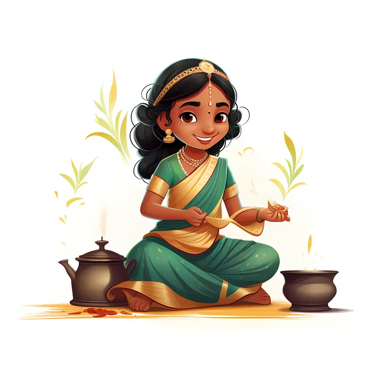 Smiling Girl Cooking with Pot