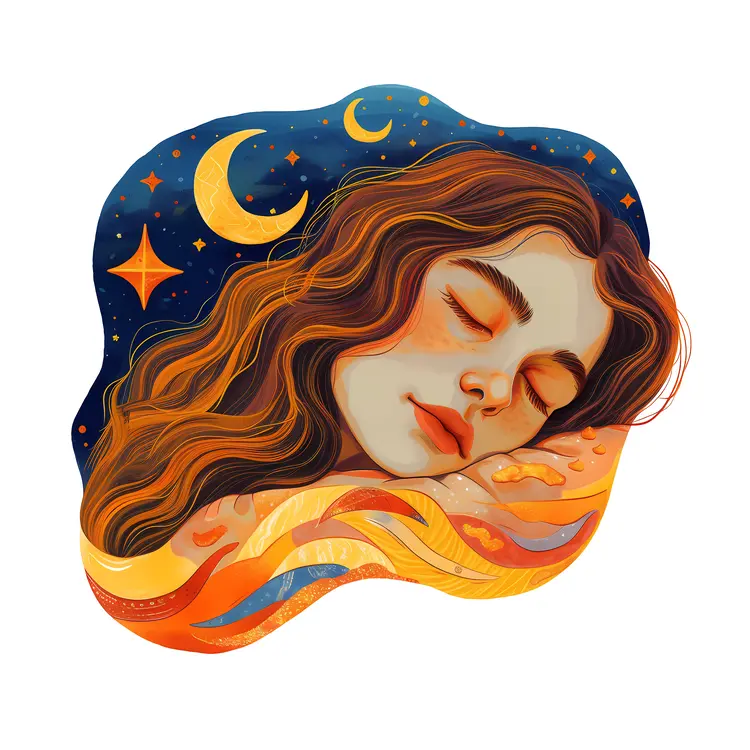 Dreamy Night Illustration of a Sleeping Woman
