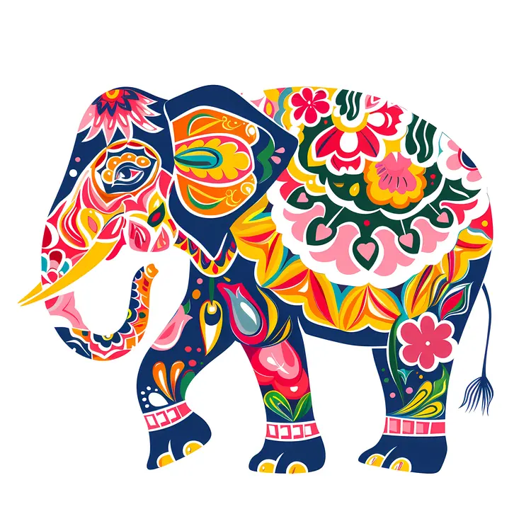 Decorative Elephant with Floral Patterns