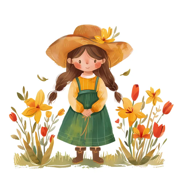 Cute Girl with Daffodils Illustration