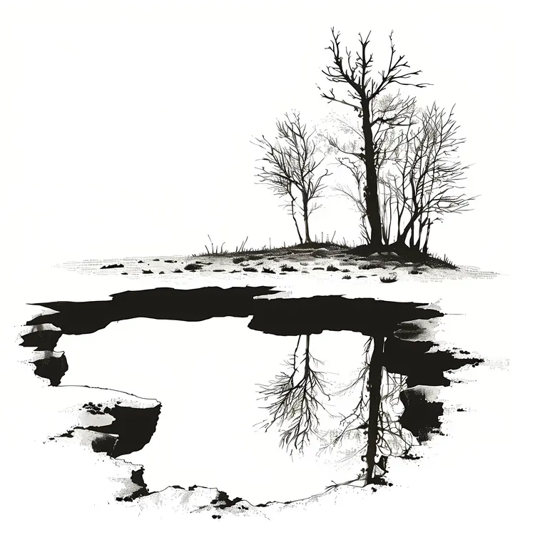 Black and White Pond with Bare Trees