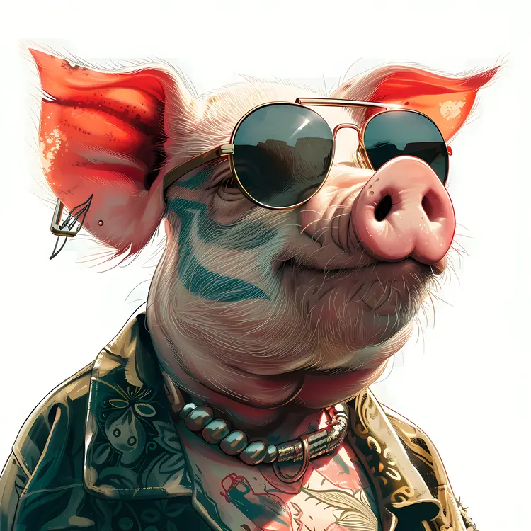 Cool Pig with Sunglasses and Tattoos