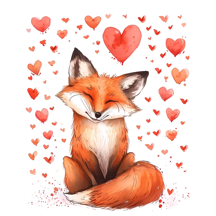 Single Fox with Hearts