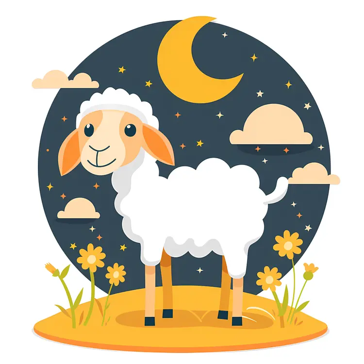 White Sheep under Moonlight