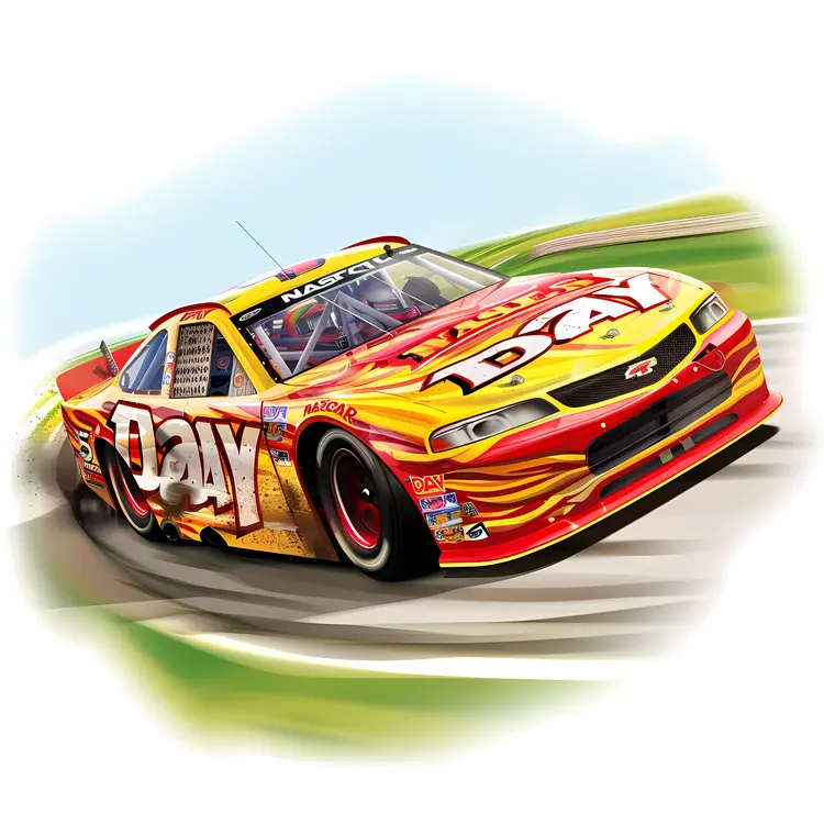 Yellow and Red NASCAR Race Car on Track