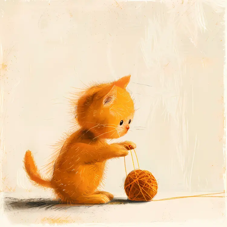 Orange Kitten Playing with Yarn