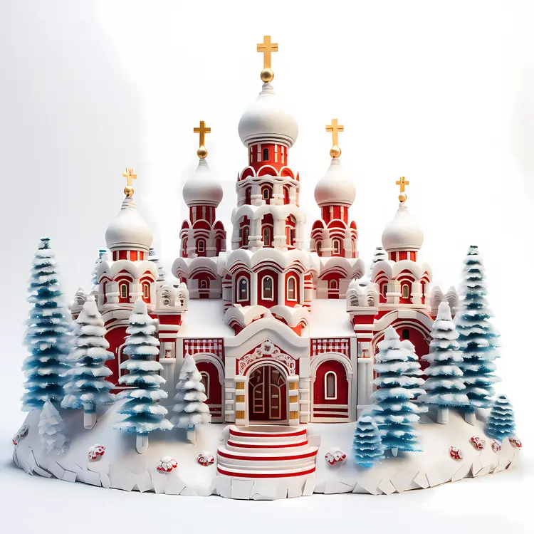 Red and White Church with Snow