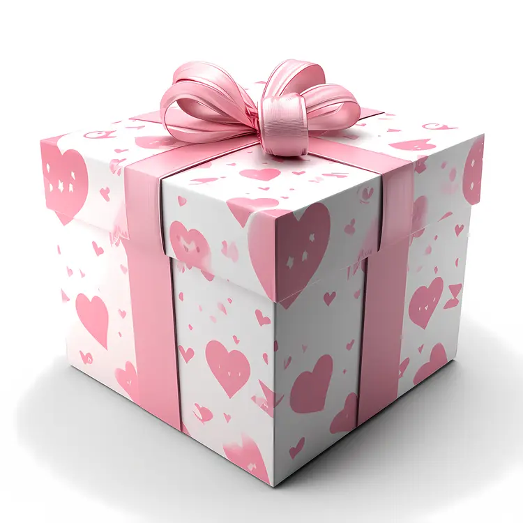 Pink Heart-patterned Gift Box with Pink Ribbon