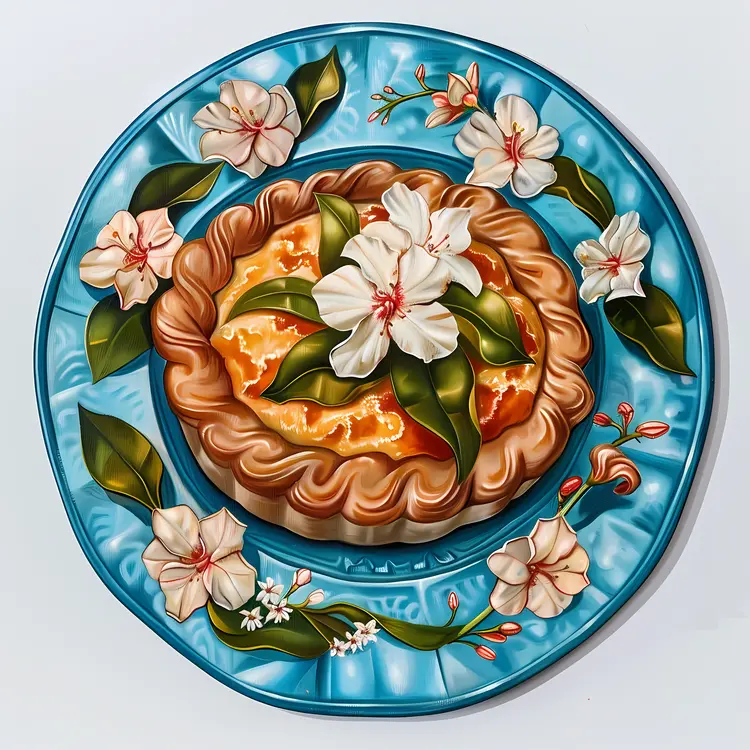 Decorative Pie with Flowers on a Plate
