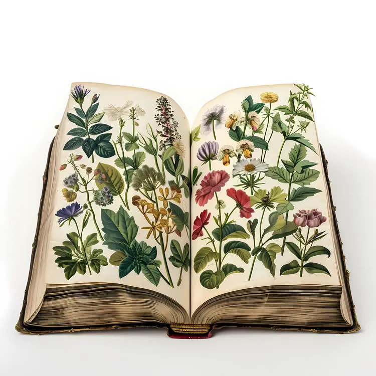 Open Book with Botanical Illustrations