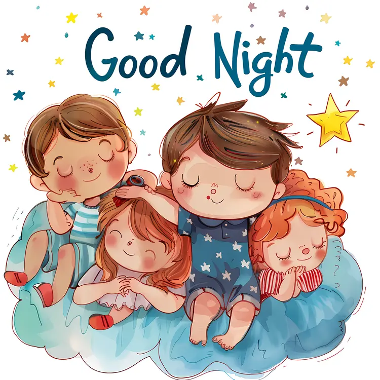 Good Night Text with Children and Stars