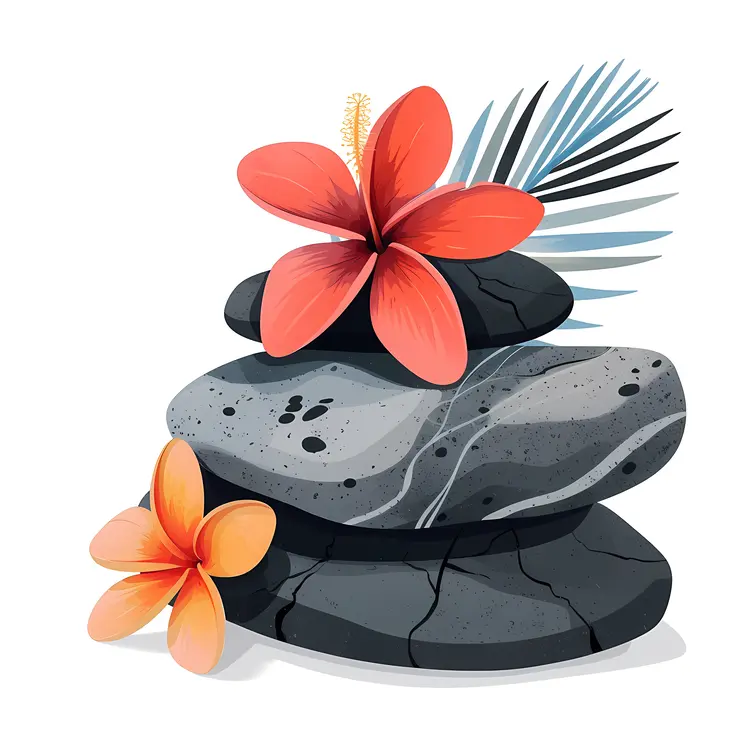 Zen Stacked Stones with Red Flowers