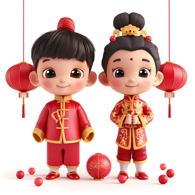 Cute Children in Traditional Attire Celebrating Chinese New Year