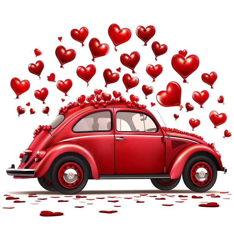Red Car with Hearts for Valentine's Day