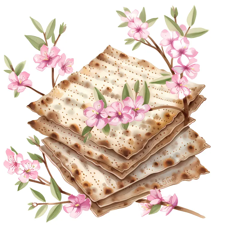 Stack of Matzo with Flowers
