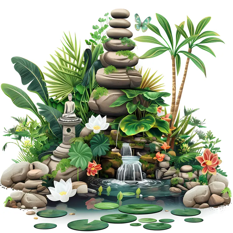 Zen Garden with Waterfall