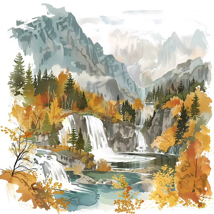 Autumn Mountain Waterfall